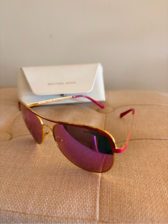 Michael Kors Gold Frame Sunglasses with Pink-Purple Mirrored Lenses main image 5